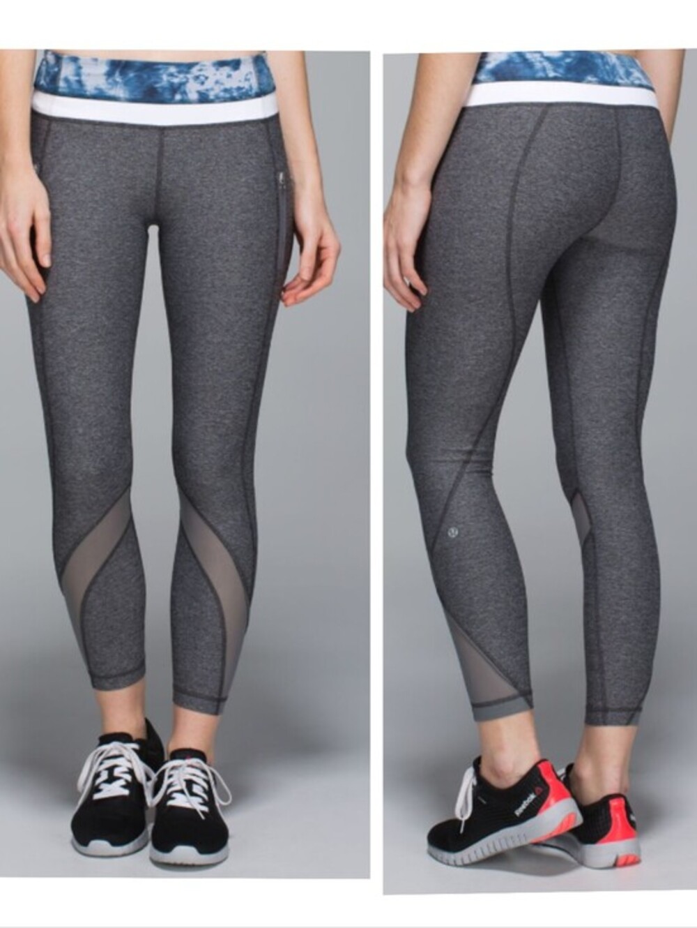 Lululemon Inspire Tight II (Mesh)Heathered Black/Sea Side Silver Fox/White Gym 8